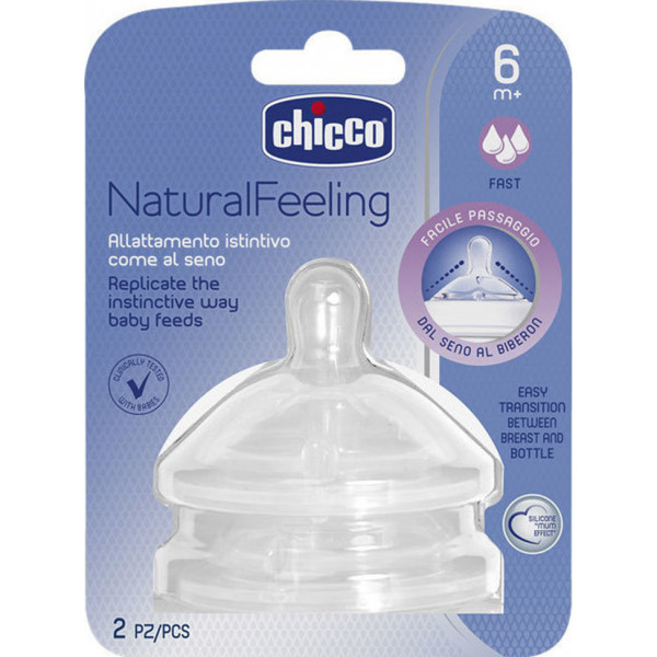 Chicco Θηλή Σιλικόνης Natural Feeling Γρήγορης Ροής 6m+ 2τμχ 81047-20