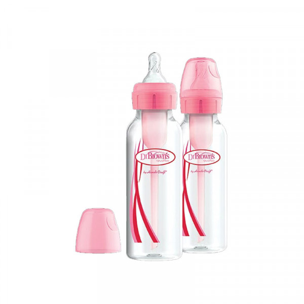 Dr Browns Πλαστικό Μπιμπερό με Στενό Λαιμό Options+ Ροζ 250ml (2τεμ) SB82305