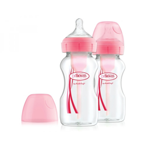 Dr Brown s Μπιμπερό Πλαστικό Options+ Με φαρδυ λαιμο Ροζ 270ml 2 Τεμάχια WB92601