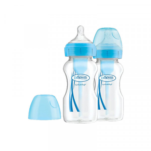 Dr Brown s Μπιμπερό Πλαστικό Options+ Με φαρδυ λαιμο Μπλε 270ml 2 Τεμάχια WB92602