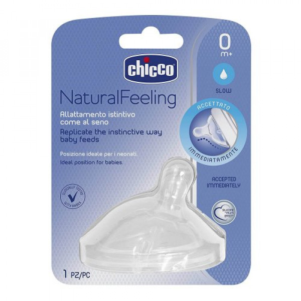 Chicco Θηλή Σιλικόνης με Κλίση Natural Feeling Αργής Ροής, 0Μ+