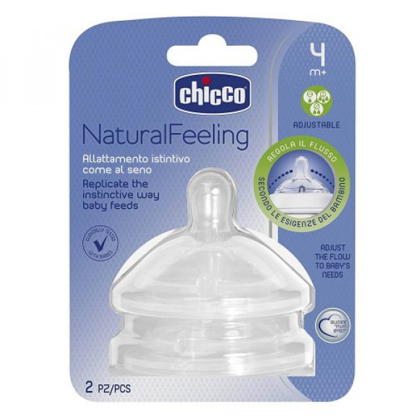 Chicco Θηλή Σιλικόνης Natural Feeling Ρυθμιζόμενης Ροής, 4Μ+ - 2τμχ.