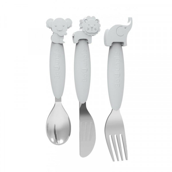 Bo Jungle B-Silicone Κουτάλι-Πιρούνι-Μαχαίρι Set Grey B500660