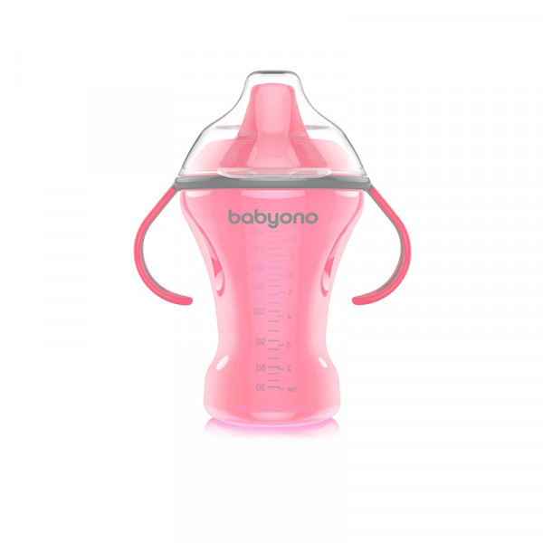 BabyOno Ποτηράκι Non-spill με σκληρό στόμιο 270ml Ροζ BN1457-PINK