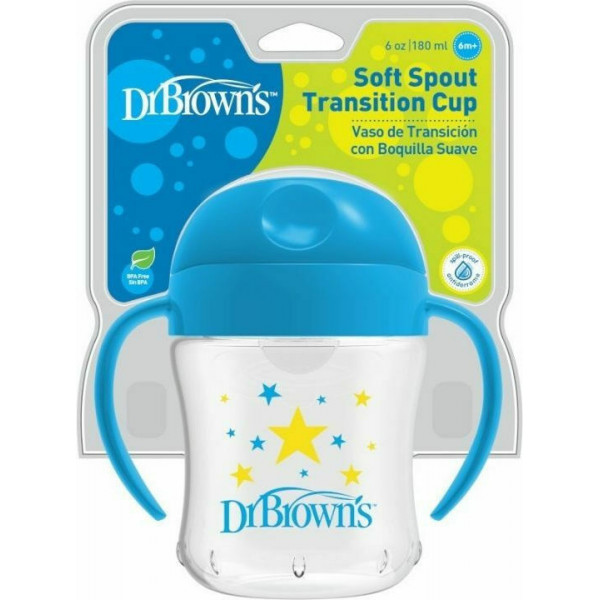 Dr Browns Κύπελλο 180ml μαλακό στόμιο με καπάκι και λαβές 6m+ Μπλε TC61001-B