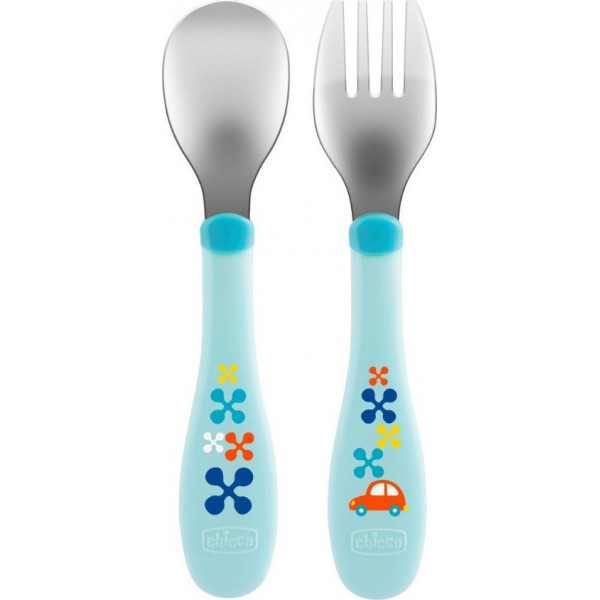 Chicco Metal Cutlery Mix& Match Μπλέ Πιρούνι/Κουτάλι 18m 2τμχ 16102-20