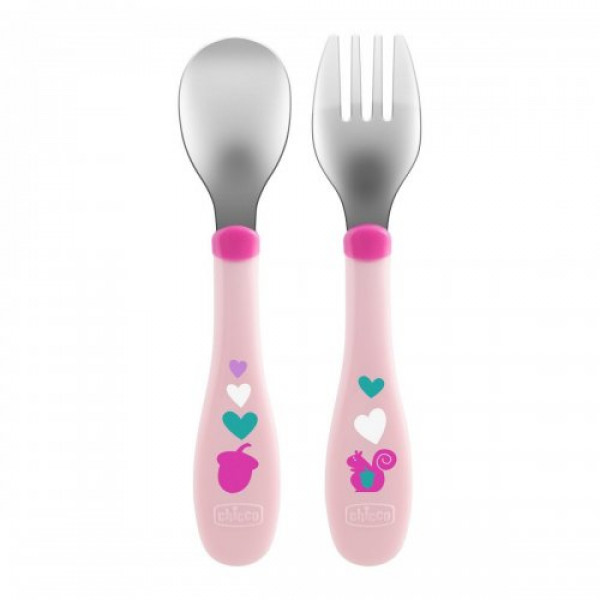 Chicco Metal Cutlery Mix & Match Ροζ Πιρούνι/Κουτάλι 18m 2τμχ 16102-10