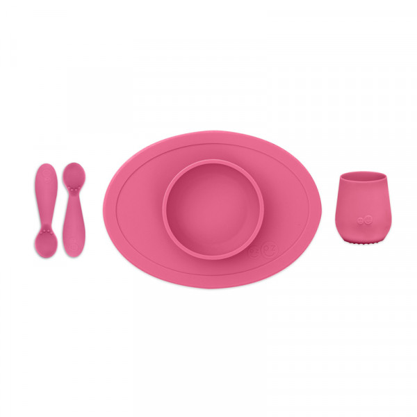 Ezpz Σετ Tiny Εκπαιδευτικό πιάτο με δίσκο, κουτάλι και ποτήρι Pink FD-P7424U