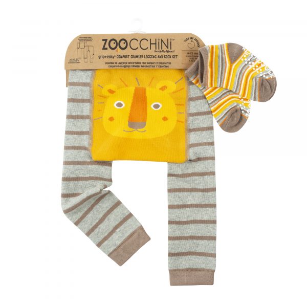 Zoocchini Grip+Easy Crawler Pants & Socks Set – Leo the Lion 6-12M Για το Μπουσούλημα ZOO12511