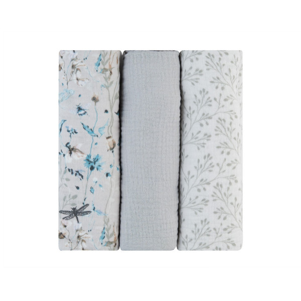 Kikka Boo Πάνες αγκαλιάς από μουσελίνα 3 τμχ 100x100 cm Dreamy Fields Grey 31103010112