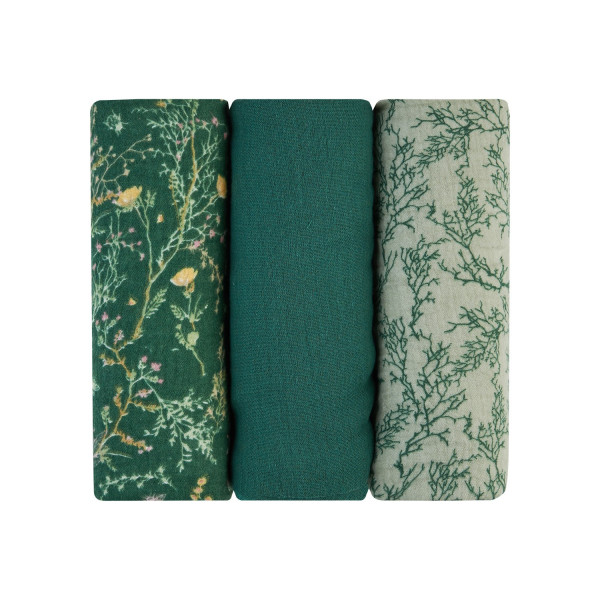 Kikka Boo Πάνες αγκαλιάς από μουσελίνα 3 τμχ 75x75 cm Secret Garden Green 31103010103