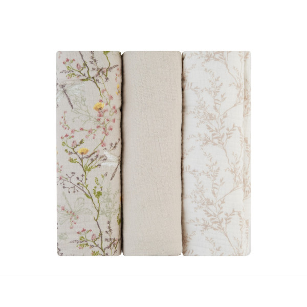 Kikka Boo Πάνες αγκαλιάς από μουσελίνα 3 τμχ 100x100 cm Secret Garden Beige 31103010108