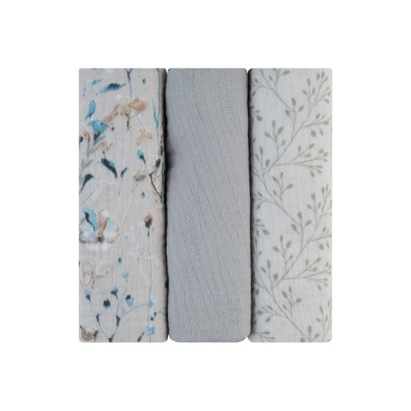 Kikka Boo Πάνες αγκαλιάς από μουσελίνα 75x75 cm 3 τμχ Dreamy Fields Grey 31103010111