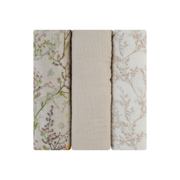 Kikka Boo Πανες Αγκαλιάς από μουσελίνα 75x75 cm 3 τμχ Secret Garden Beige 31103010107