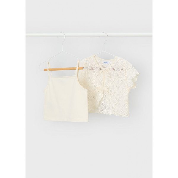 Mayoral Μπλουζα κοντ/κη 2 τεμ crochet μπεζ ανοιχ 26-03015-088 3015