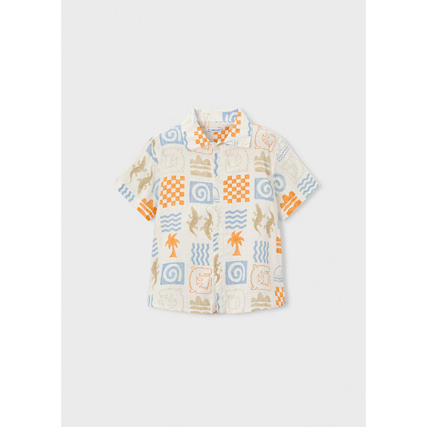 Mayoral Πουκαμισο κοντομαν σταμπωτο κρεμ-ροδακ 26-03115-025 3115