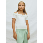 Mayoral Μπλουζα κοντομ λουλουδια 3D εκρου 26-06003-095 6003