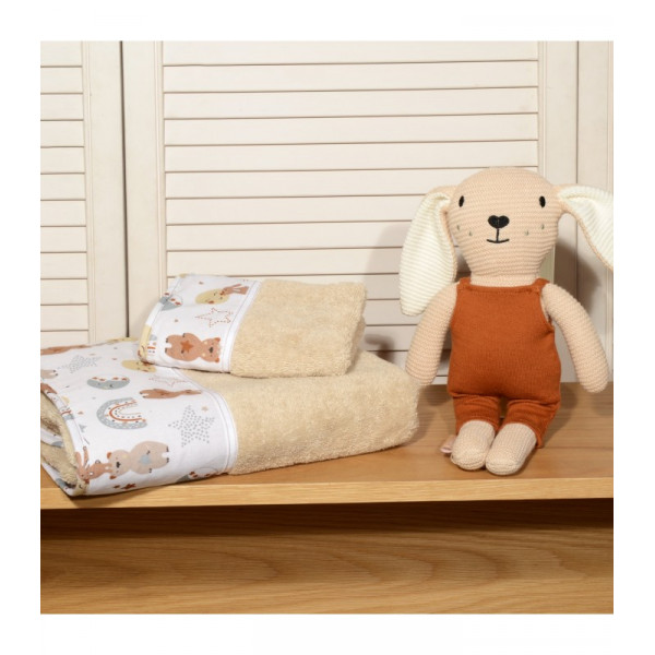 Oliver Baby σετ πετσέτες μπεζ 2 τεμ σχέδιο 410-1 100% βαμβάκι 450 ΓΡΜ/ΤΜ - 30Χ50 70Χ120