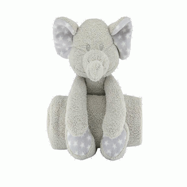 Bo Jungle Λούτρινο Ζωάκι Ελέφαντας Σετ με Παιδική Κουβέρτα 75x95