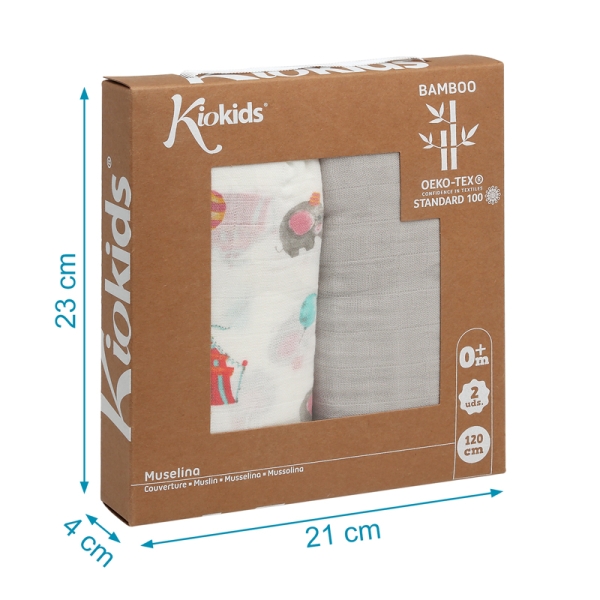 Kiokids Μουσελίνα Bamboo Grey 120x120cm 2τμ 3150