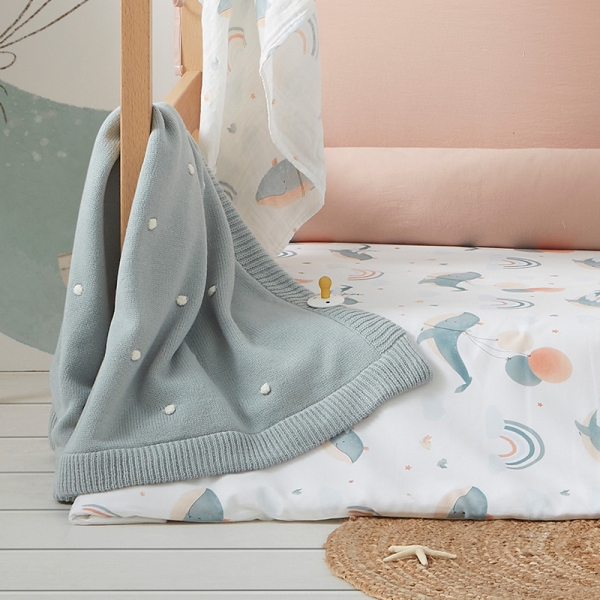 Bimbidreams Κουβέρτα Πλεκτή με Fleece Coralina Μέντα 80x110εκ. 663000ME