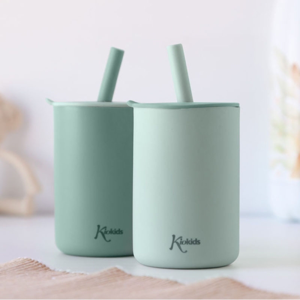Kiokids Σετ Ποτήρια Σιλικόνης Με Καλαμάκι 180ml Μέντα 3804