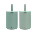 Kiokids Σετ Ποτήρια Σιλικόνης Με Καλαμάκι 180ml Μέντα 3804