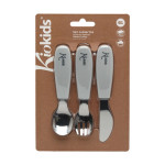 Kiokids Ανοξείδωτα Μαχαροπίρουνα με Λαβή Σιλικόνης Γκρι 6+Μ. Σετ 3τμχ. 4165