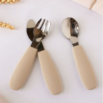 Kiokids Ανοξείδωτα Μαχαροπίρουνα με Λαβή Σιλικόνης Μπεζ 6+Μ.  Σετ 3τμχ. 4167