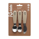 Kiokids Ανοξείδωτα Μαχαροπίρουνα με Λαβή Σιλικόνης Μπεζ 6+Μ.  Σετ 3τμχ. 4167