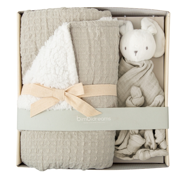 Bimbidreams Σετ Δώρου Κουβέρτα Αγκαλιάς Bamboo με Πλεκτό Κουνελάκι Μέντα 75x90εκ. MWD000VM