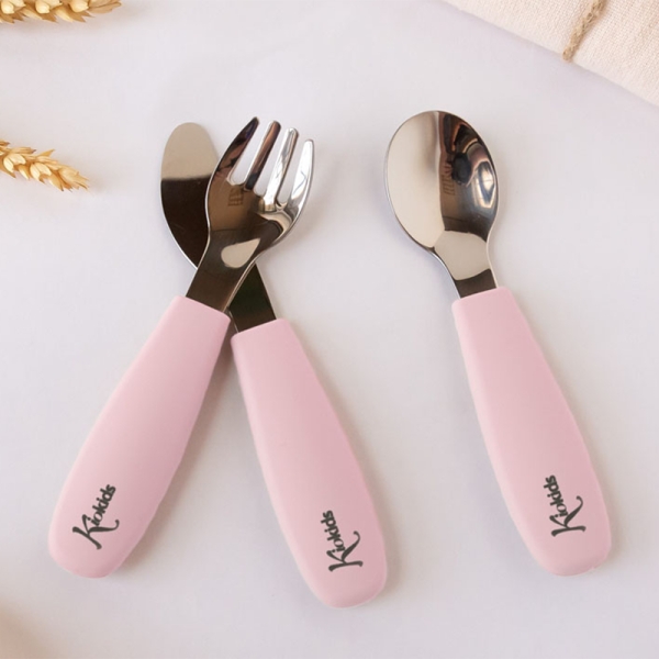 Kiokids Ανοξείδωτα Μαχαροπίρουνα με Λαβή Σιλικόνης Ροζ 6+Μ. Σετ 3τμχ. 5715