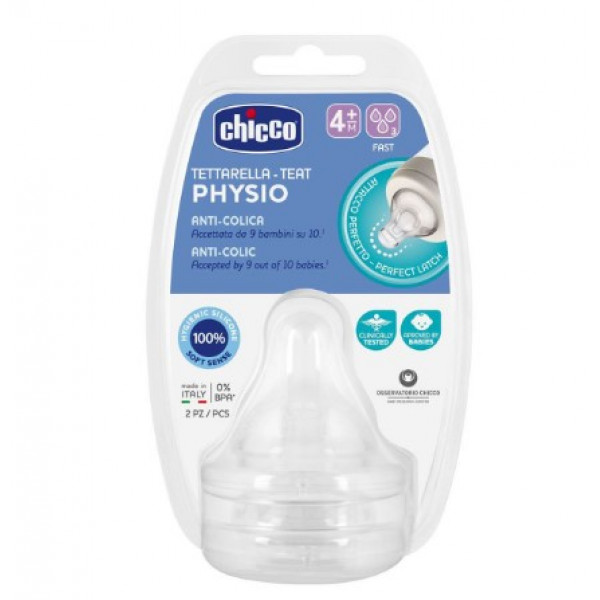 Chicco Θηλή Σιλικόνης Γρήγορη Ροή 4m+ 2τμχ 20335-00