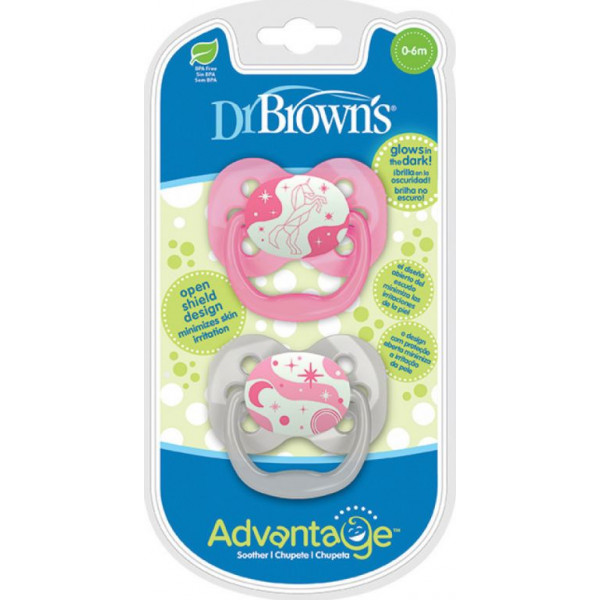 Dr.Brown s Advantage Night πιπίλα Σιλικόνης Pink Star π 0-6m 2τμχ PA 12003