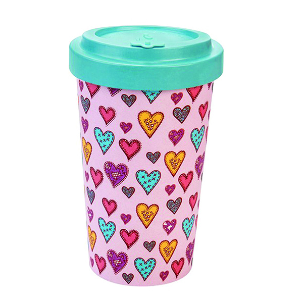 Woodway Ποτήρι από Bamboo με καπάκι CANDY HEARTS BLUE 500 ml 3830066920137
