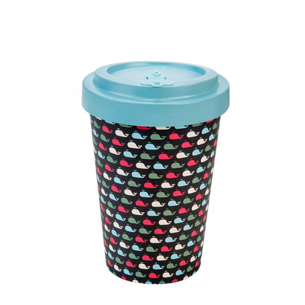 Woodway Ποτήρι από Bamboo με καπάκι Whales Turquoise Blue 400 ml 3830066920151